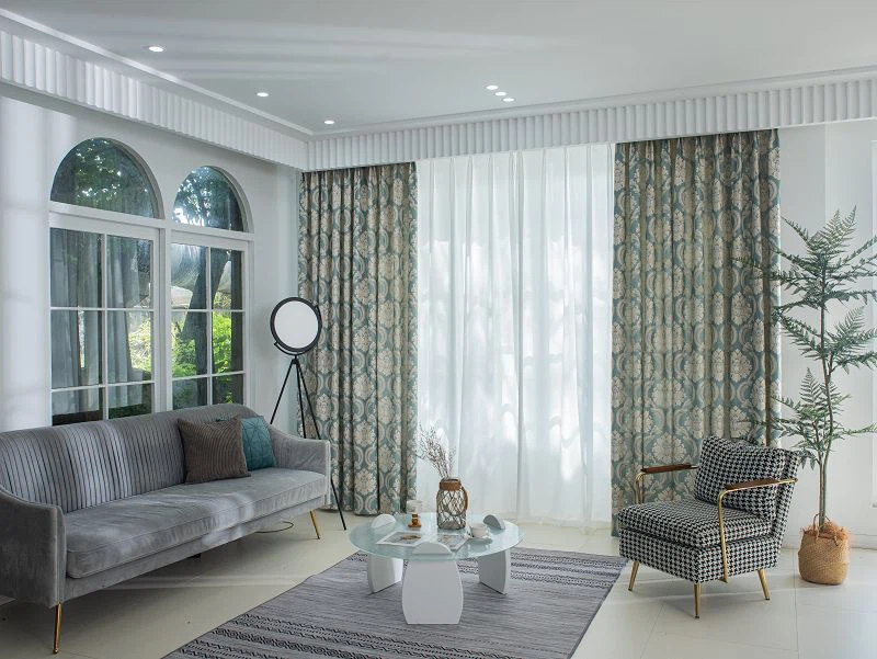 Tela de cortina floral europea de hilo dorado