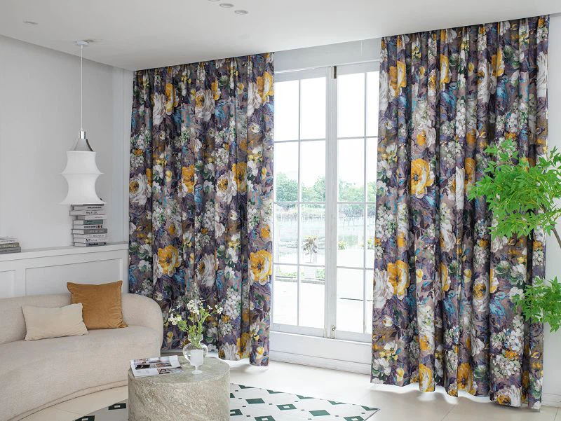 Tela de cortina de lino Millet con estampado de pintura de tinta