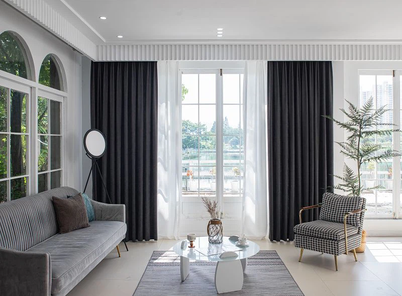 Tela de cortina cepillada sólida lisa